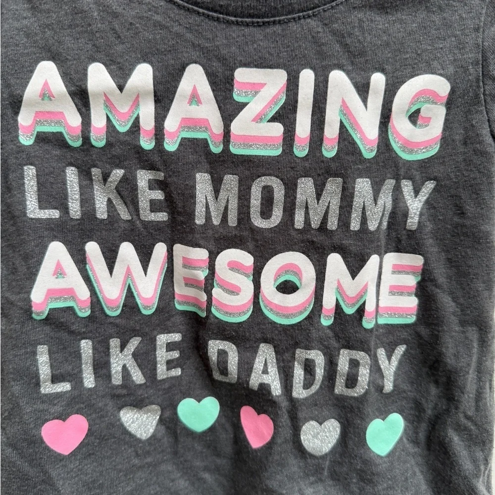 The Children's Place 3T Gray and Pink Mommy & Daddy Short Sleeve Tee Shirt